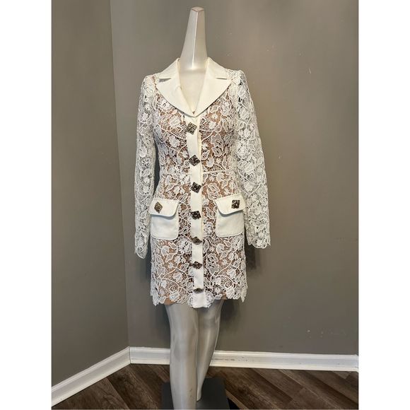 Self-Portrait Magnolia Lace Button-Front Minidress US 2 $510 - Picture 4 of 9